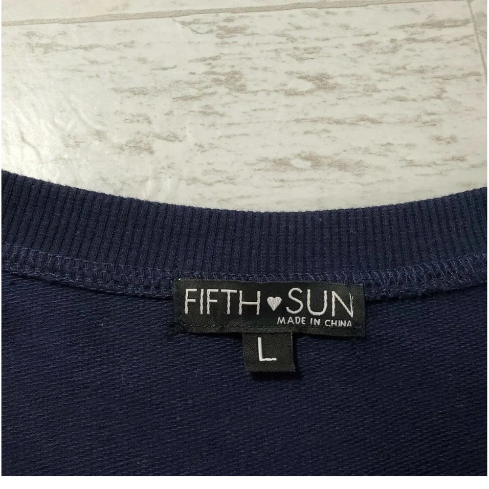 Fifth Sun Keep It Sassy Top L Large Blue White Spell Out Graphic Lace Up Sides - Picture 7 of 9